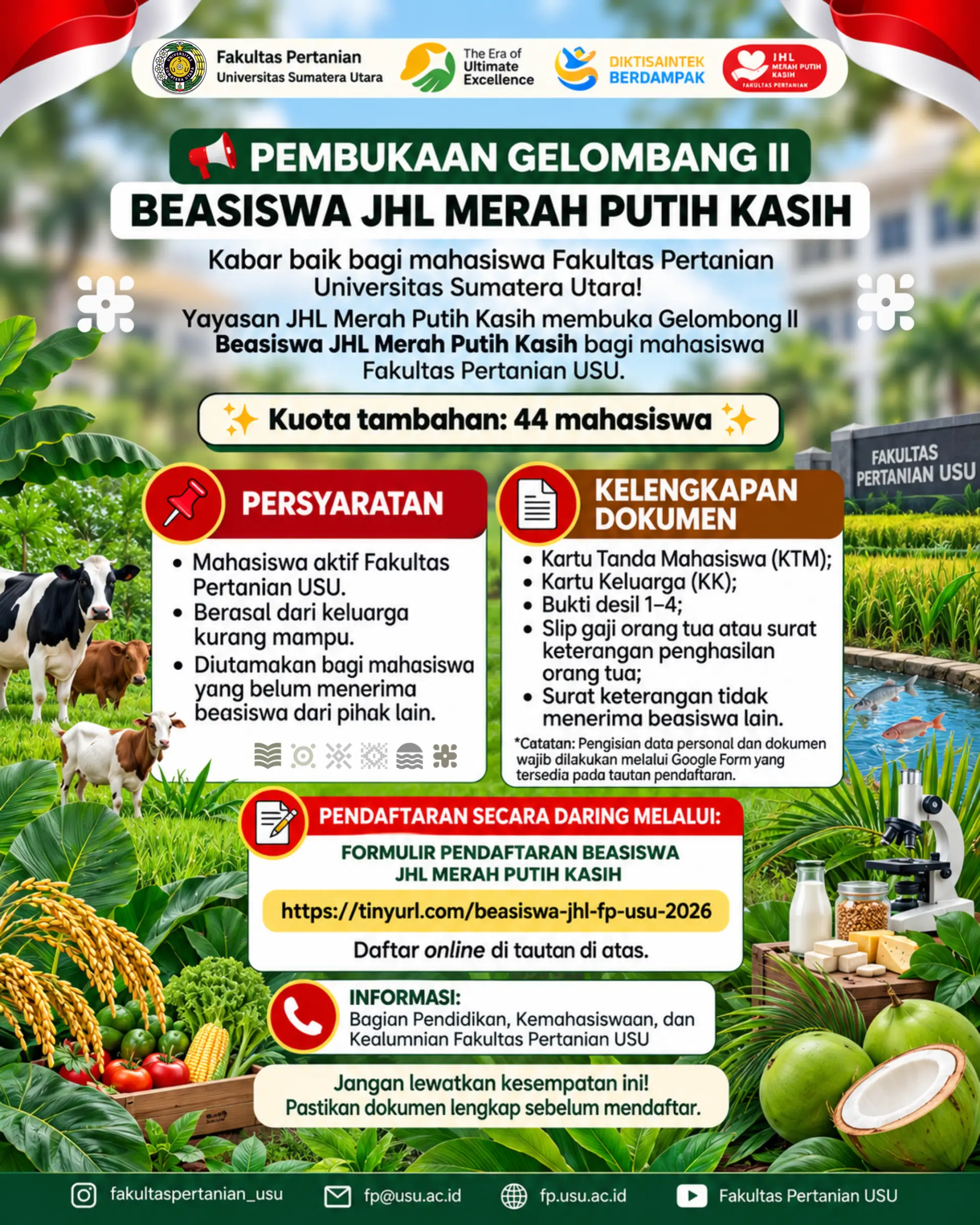 Pembukaan Gelombang II Beasiswa JHL Merah Putih Kasih Bagi Mahasiswa Fakultas Pertanian USU